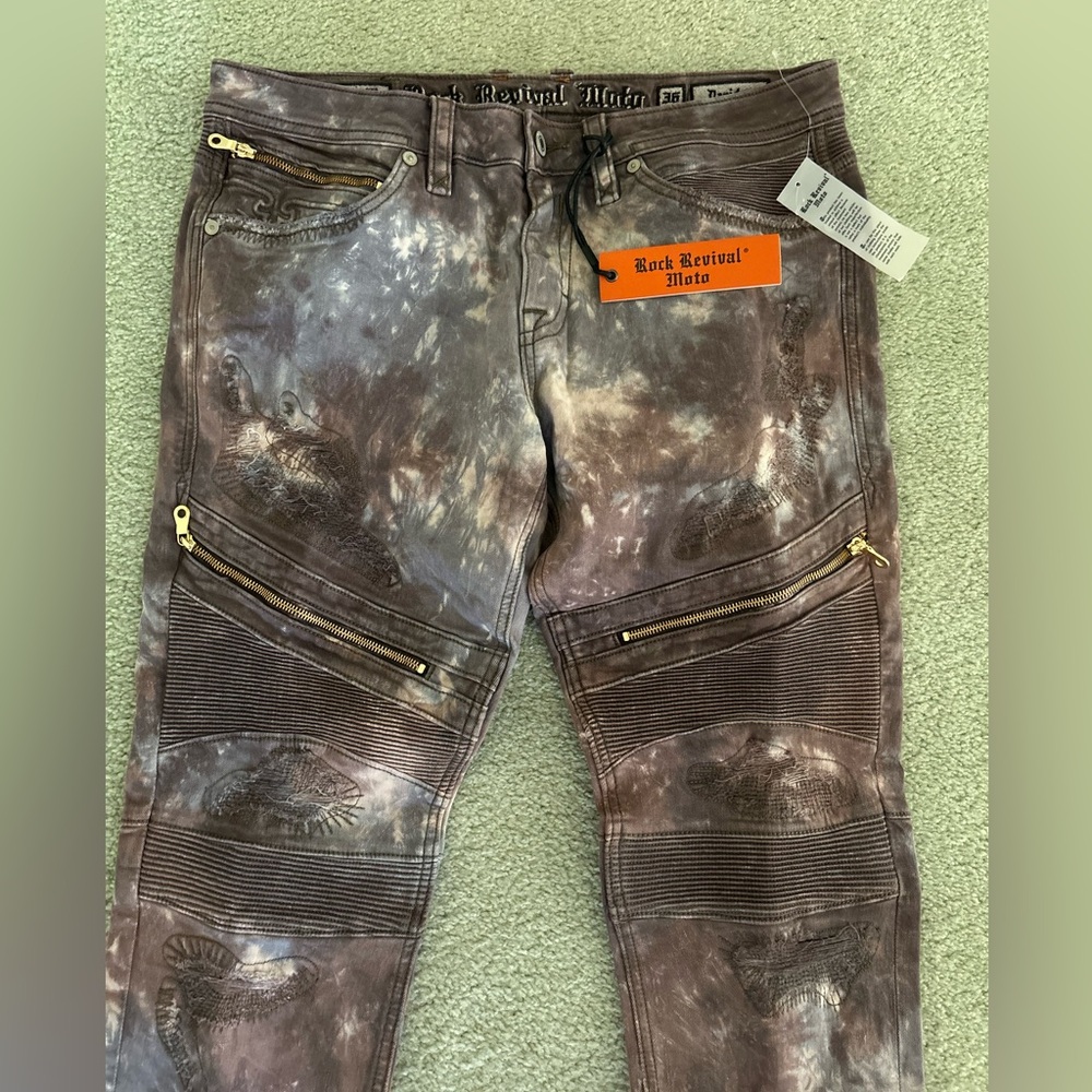Rock Revival Moto Daviday Distressed Jeans size 36x32 - Picture 2 of 14